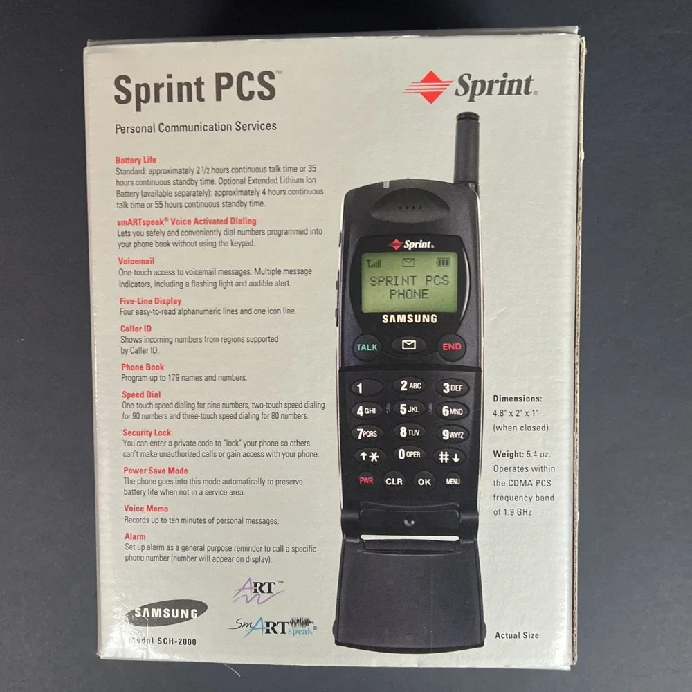 VTG Sprint PCS Samsung SCH-2000 Cell Phone w/ Box Charger Manuals Powers On